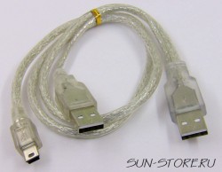 Кабель USB - miniUSB тип B 70см с дополнительным питанием