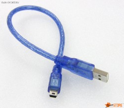 Кабель USB A - mini USB в прозрачной синей оплетке экранированный, 30 см